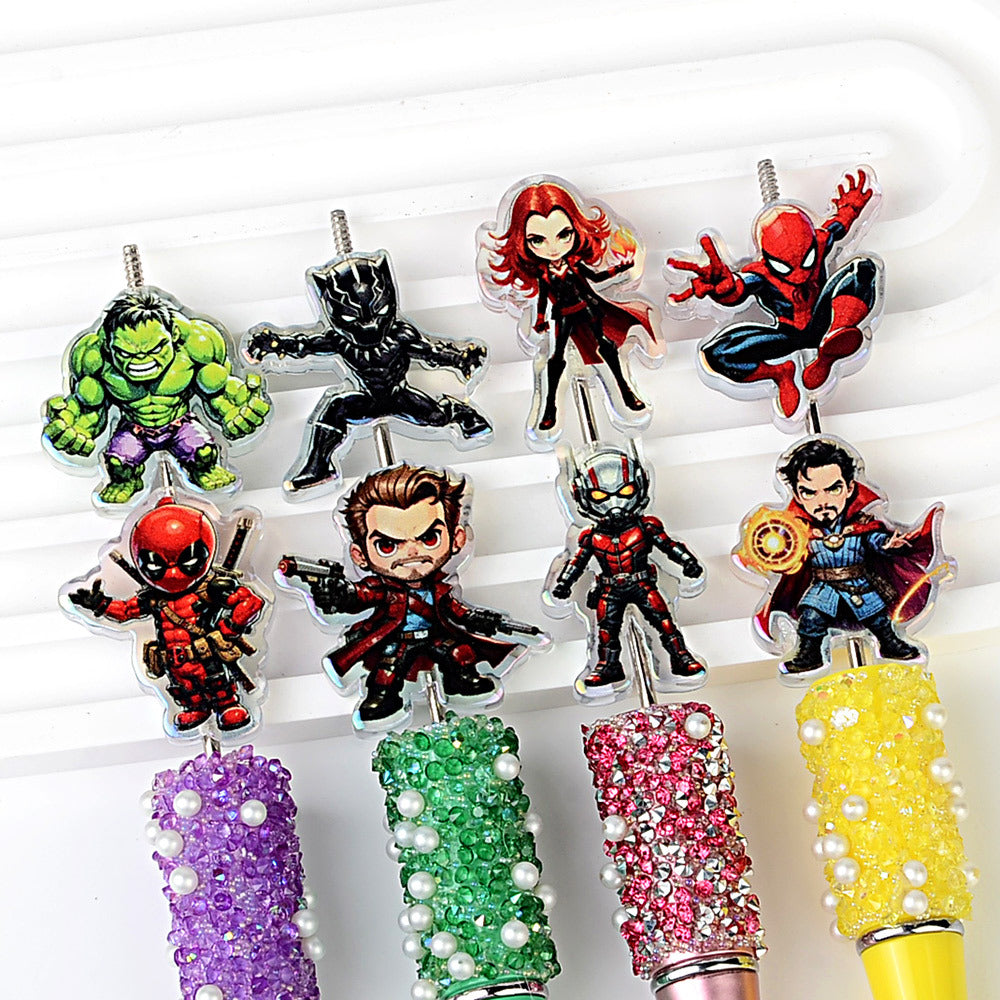 100Pcs cartoon superhero acrylic sheet beads DIY beaded key jewelry accessories animation printing transparent patch