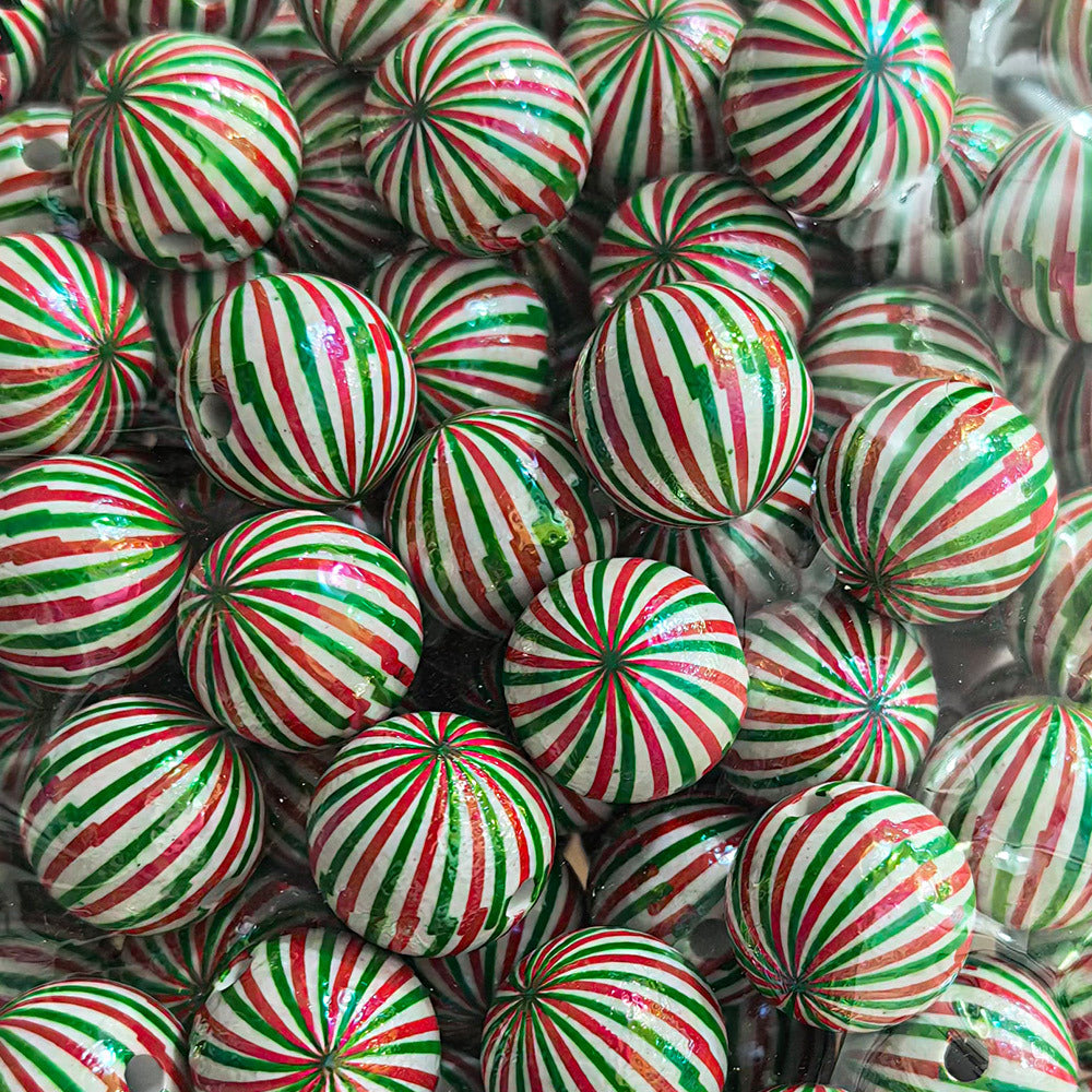 100Pcs 16mm Christmas acrylic printing striped spiral through hole beads DIY bead pen mobile phone chain accessories loose beads