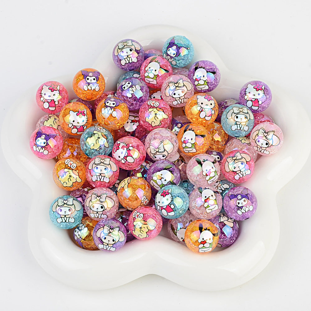 100Pcs printed Sanrio Hello Kitty hallo KT straight hole round beads DIY jewelry loose beads mobile phone chain bead pen accessories