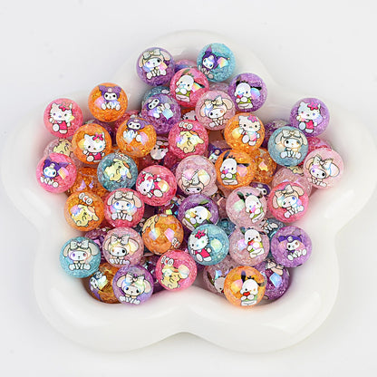 100Pcs printed Sanrio Hello Kitty hallo KT straight hole round beads DIY jewelry loose beads mobile phone chain bead pen accessories