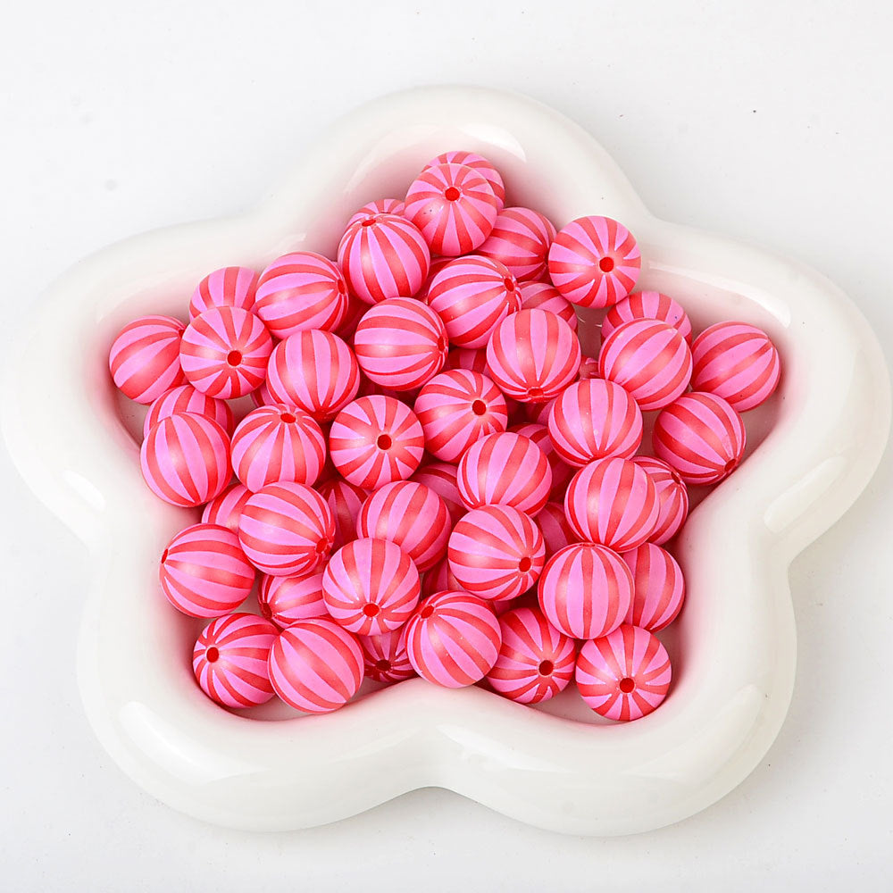 100Pcs watermelon pattern matte matte rainbow printing straight hole round bead DIY mobile phone chain keychain bead pen jewelry accessories