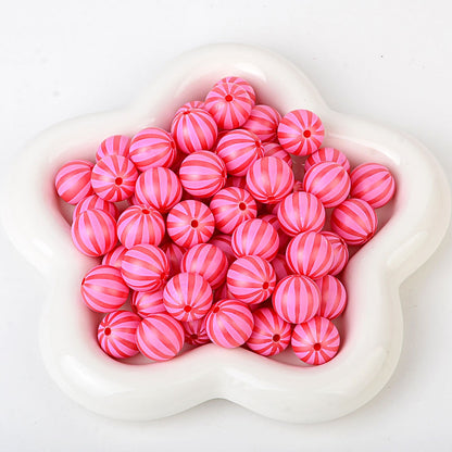100Pcs watermelon pattern matte matte rainbow printing straight hole round bead DIY mobile phone chain keychain bead pen jewelry accessories