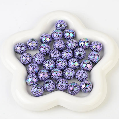 100Pcs 16mm acrylic plated color Halloween printing spider web straight hole round bead live broadcast DIY handmade beaded jewelry accessories