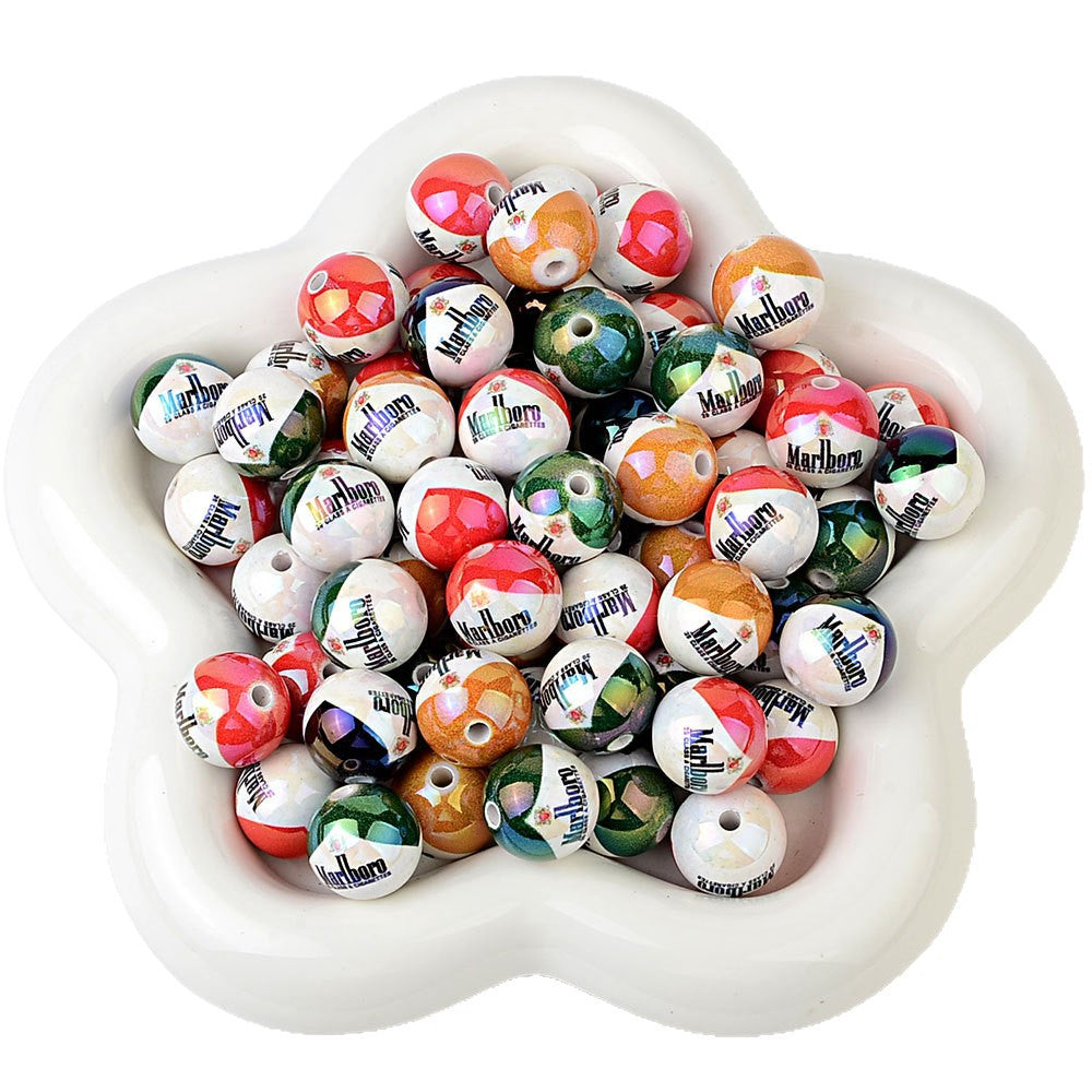 100Pcs 16mm UV plated Marlboro logo beads DIY handmade beaded loose bead string pen mobile phone chain jewelry accessories