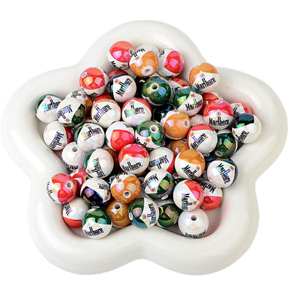 100Pcs 16mm UV plated Marlboro logo beads DIY handmade beaded loose bead string pen mobile phone chain jewelry accessories