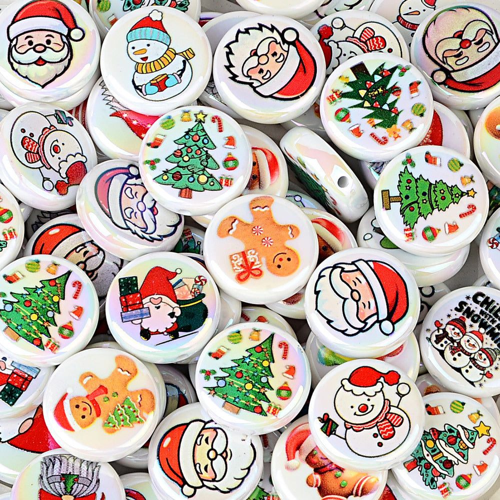 100Pcs Christmas themed acrylic flat beads Santa snowman Christmas tree gingerbread man DIY handmade accessories wholesale