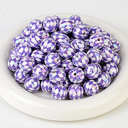 100Pcs 16mm UV rhombus grid through hole round beads DIY handmade beaded loose bead string pen mobile phone chain jewelry accessories spot