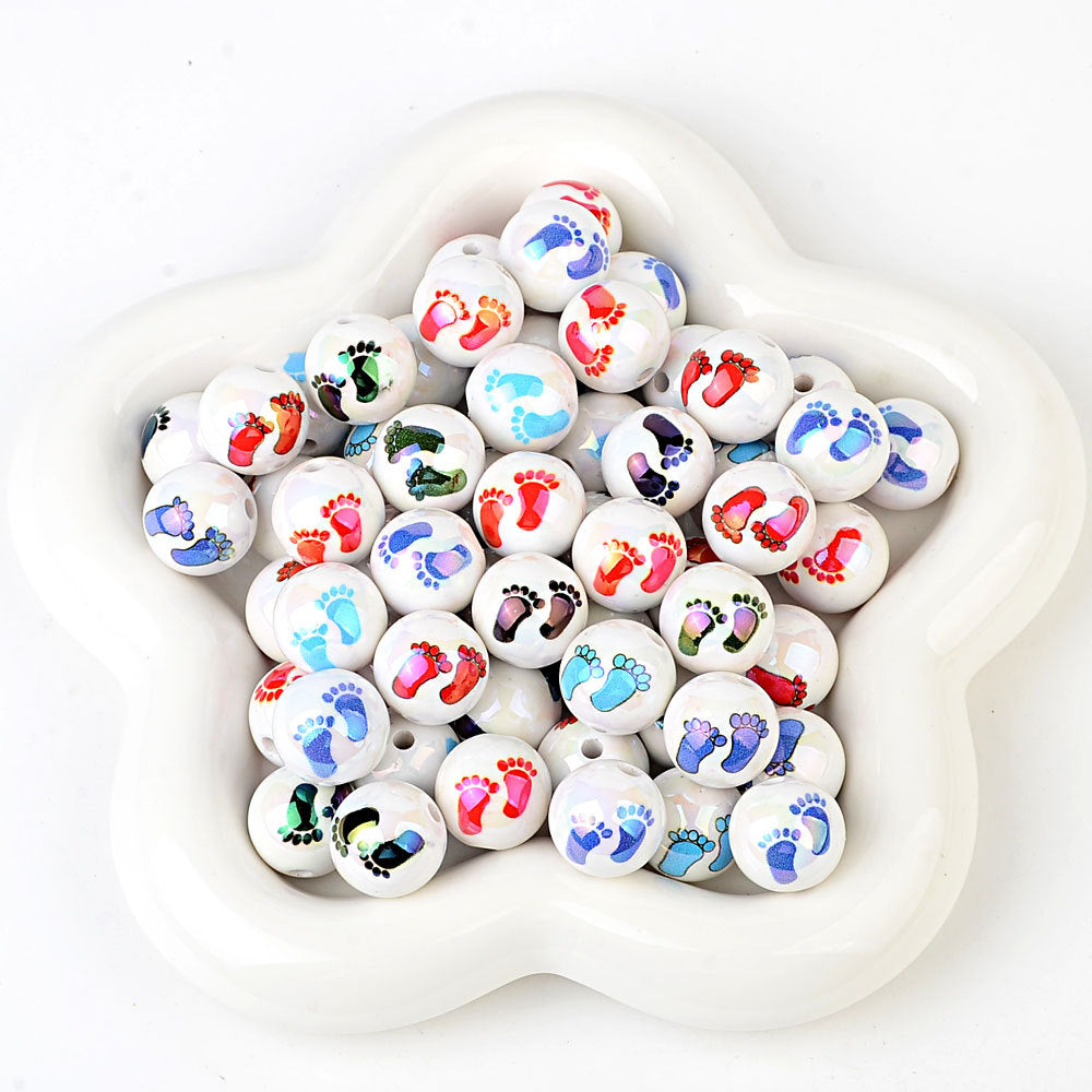 100Pcs Symphony Small Feet Printed Acrylic Beads DIY Handmade Bead Pen Loose Bead Jewelry Bracelet Through Hole Accessories