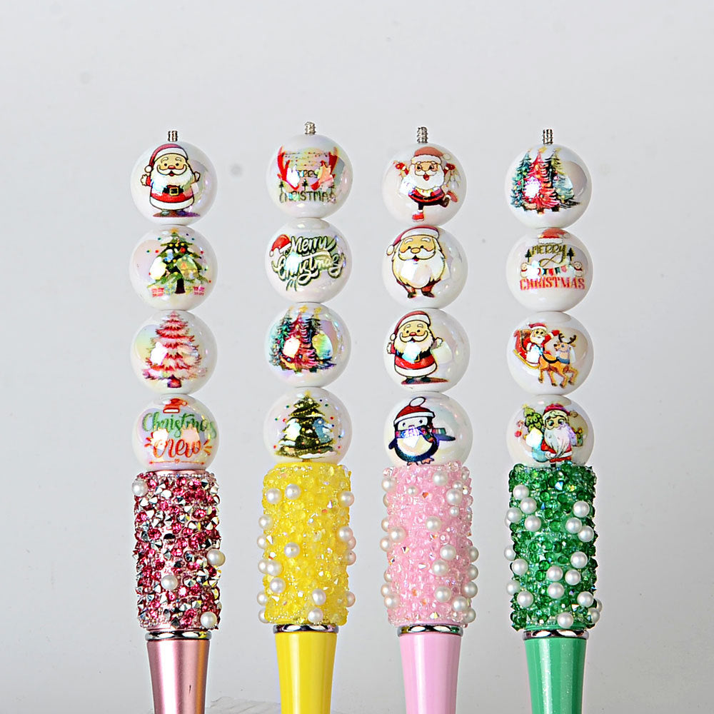 100Pcs 16mm solid color Christmas beads printed Santa Claus Christmas tree beaded DIY mobile phone chain bag chain accessories