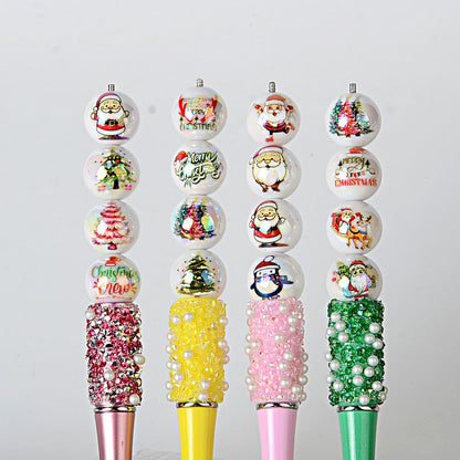 100Pcs 16mm solid color Christmas beads printed Santa Claus Christmas tree beaded DIY mobile phone chain bag chain accessories