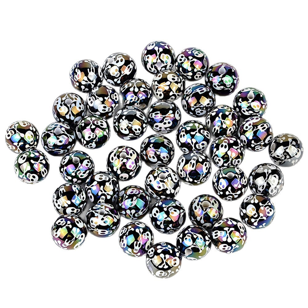 100Pcs Halloween black and white skull beaded DIY jewelry mobile phone chain bead pen and other handmade accessories