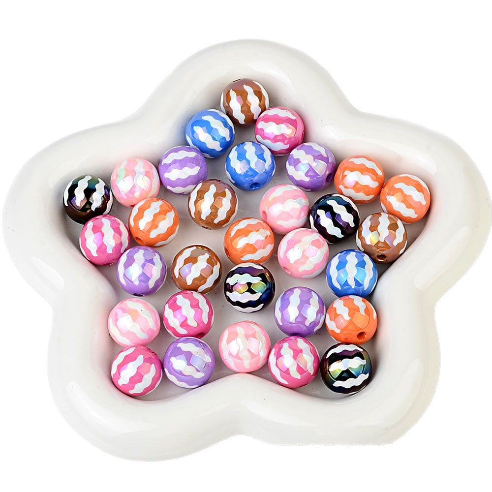 100Pcs acrylic UV plated colored watermelon striped bead printing beaded DIY bead pen mobile phone chain keychain jewelry accessories