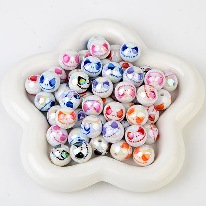 100Pcs acrylic plated UV printing Halloween grimace round beads DIY mobile phone chain keychain accessories bead pen decorative beads