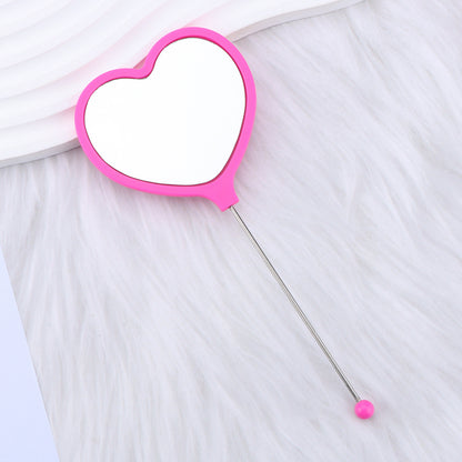 Heart-shaped makeup mirror, love DIY beaded mirror, handheld makeup mirror, portable single-sided vanity mirror, plastic spot.