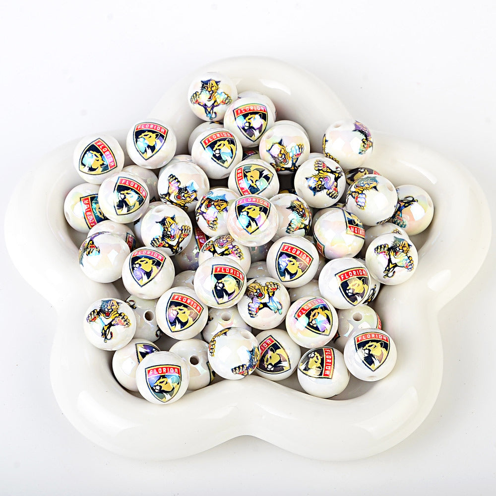 100Pcs US 32 NHL Ice Hockey Teams Printed Beads Beaded DIY Keys Mobile Phone Chain Handmade Jewelry Accessories Spot