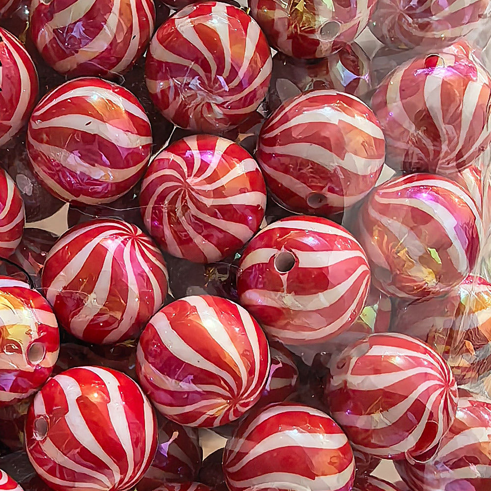 100Pcs 20mm acrylic checkerboard beads christmas striped beads DIY handmade beaded jewelry accessories loose bead material