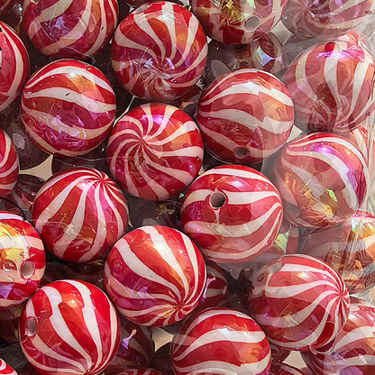 100Pcs 20mm acrylic checkerboard beads christmas striped beads DIY handmade beaded jewelry accessories loose bead material