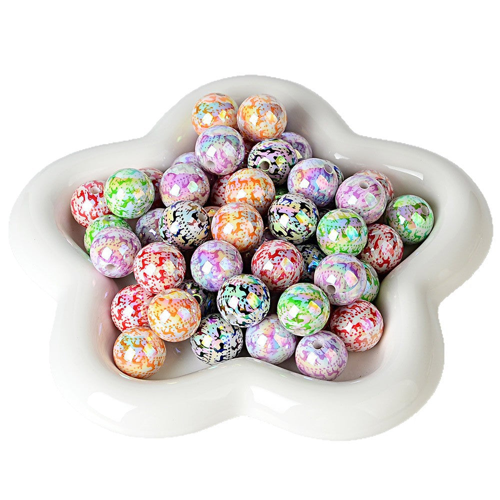 100Pcs 16mm Christmas full print elk acrylic beads DIY handmade beaded earrings bracelet material jewelry accessories