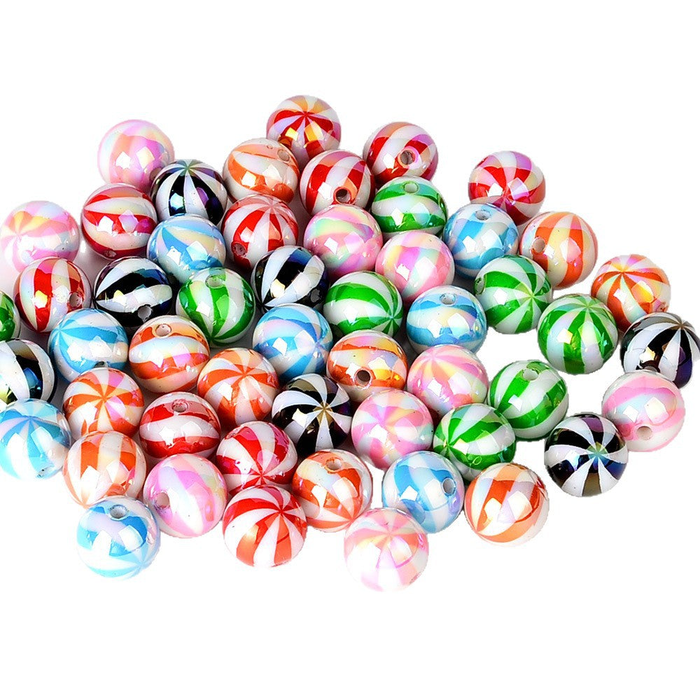100Pcs 16mm straight hole Christmas color plated striped beads printed round beads beaded loose beads DI bracelet jewelry material in stock