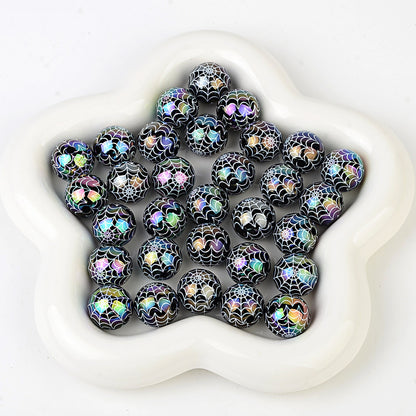 100Pcs 16mm acrylic plated color Halloween printing spider web straight hole round bead live broadcast DIY handmade beaded jewelry accessories