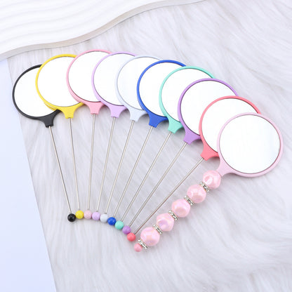 Handheld round makeup mirror high definition student portable makeup ins wind mini handle small mirror spot
