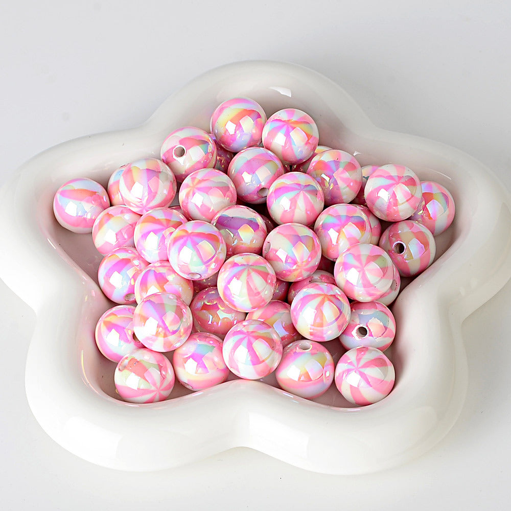 100Pcs 16mm straight hole Christmas color plated striped beads printed round beads beaded loose beads DI bracelet jewelry material in stock