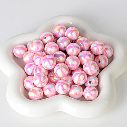 100Pcs 16mm straight hole Christmas color plated striped beads printed round beads beaded loose beads DI bracelet jewelry material in stock