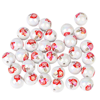 100Pcs 16mm acrylic printed Christmas snowflake coffee cup pattern round bead DIY bead pen mobile phone chain key accessories