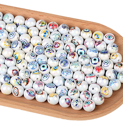 100Pcs Turkish devil's eye + Hamsa hand straight hole round beads DIY mobile phone chain keychain jewelry accessories loose beads