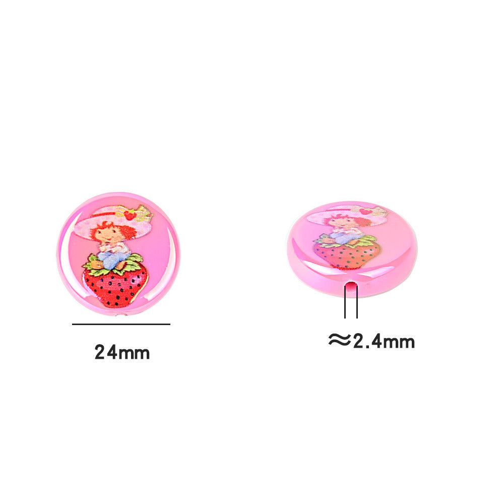100Pcs 24mm double-sided printing cartoon strawberry girl beaded flat DIY mobile phone chain bag pendant material jewelry