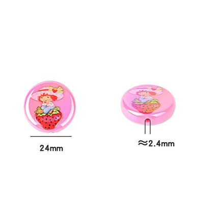 100Pcs 24mm double-sided printing cartoon strawberry girl beaded flat DIY mobile phone chain bag pendant material jewelry