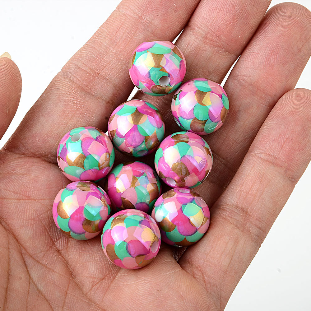 100Pcs 16mm acrylic straight hole UV plating color fish scale beaded DIY bead pen mobile phone chain keychain car hanging accessories