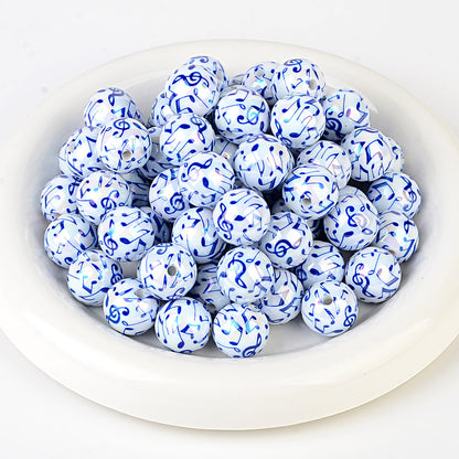 100Pcs new color music symbol printing straight hole round beads DIY mobile phone chain bead pen plated color jewelry accessories wholesale