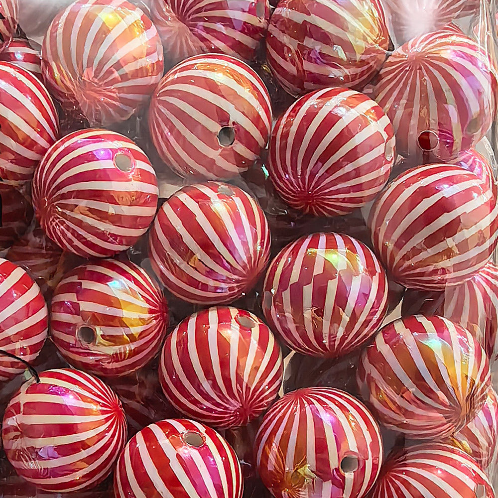 100Pcs 20mm acrylic checkerboard beads christmas striped beads DIY handmade beaded jewelry accessories loose bead material
