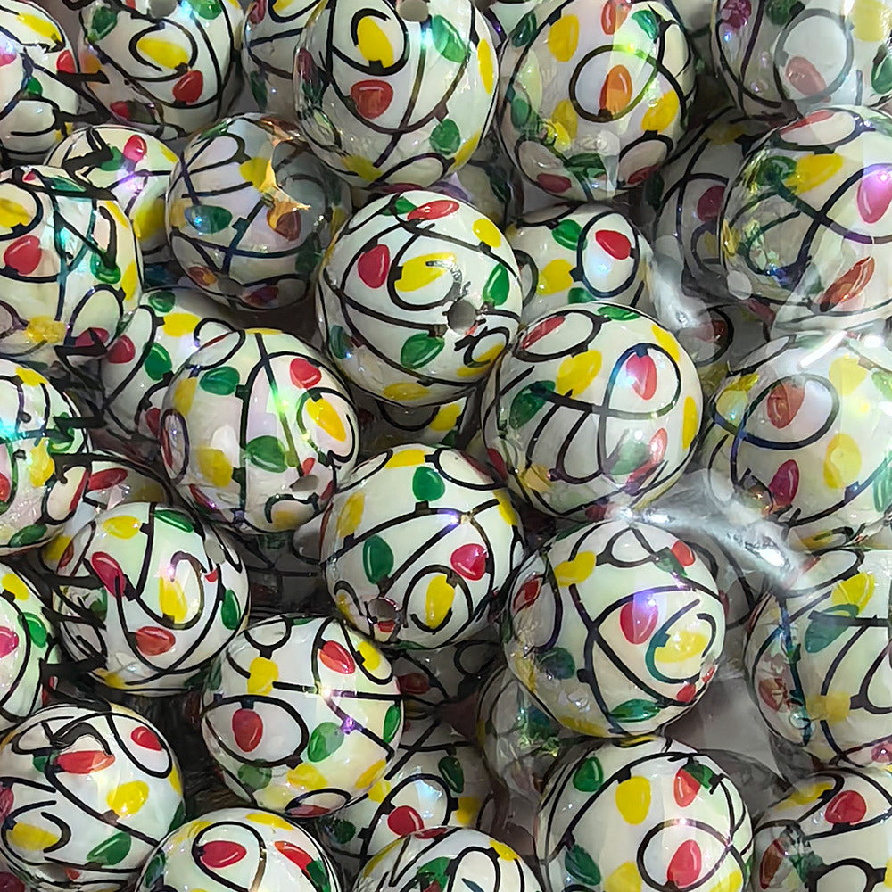 100Pcs 20mm acrylic checkerboard beads christmas striped beads DIY handmade beaded jewelry accessories loose bead material