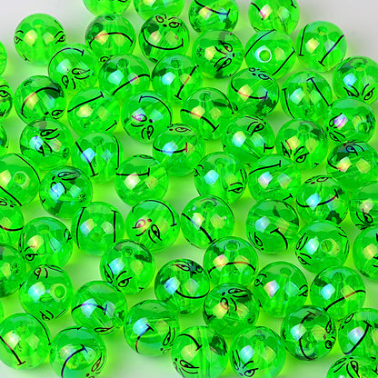100Pcss 16mm fluorescent green Grinch expression acrylic through-hole round beads DIY handmade jewelry loose bead accessories wholesale