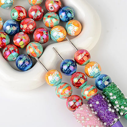 100Pcs juice drink pattern loose beads colorful UV printing straight hole round beads handmade pendant material wholesale
