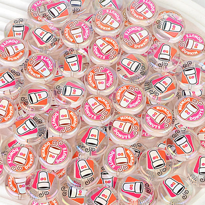 100Pcs 24mm round cake bead printing coffee cup acrylic through-hole beads DIY handmade beaded keychain accessories wholesale