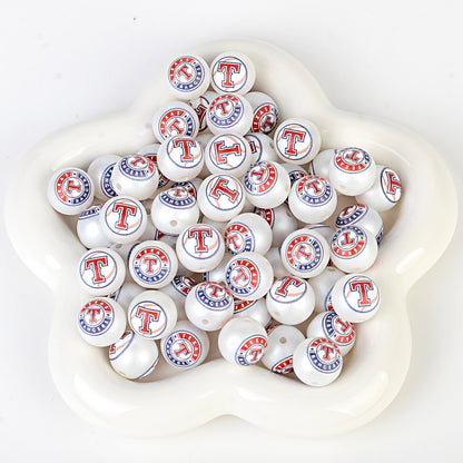 100Pcs 16mm frosted printing MLB baseball league round beads loose beads DIY bead pen car hanging baseball team accessories