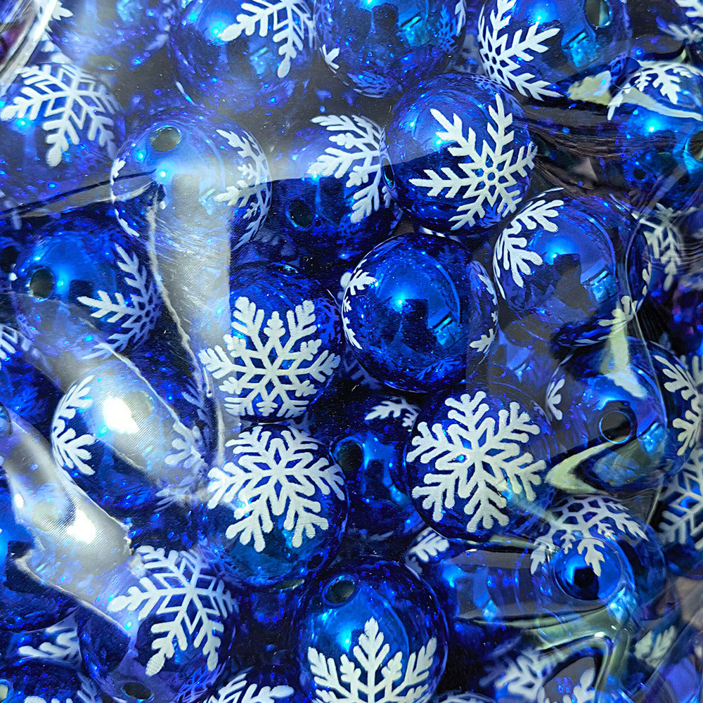 100Pcs 16mm metallic Christmas series snowflake printing round beads DIY handmade beaded loose beads mobile phone chain accessories