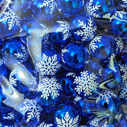 100Pcs 16mm metallic Christmas series snowflake printing round beads DIY handmade beaded loose beads mobile phone chain accessories