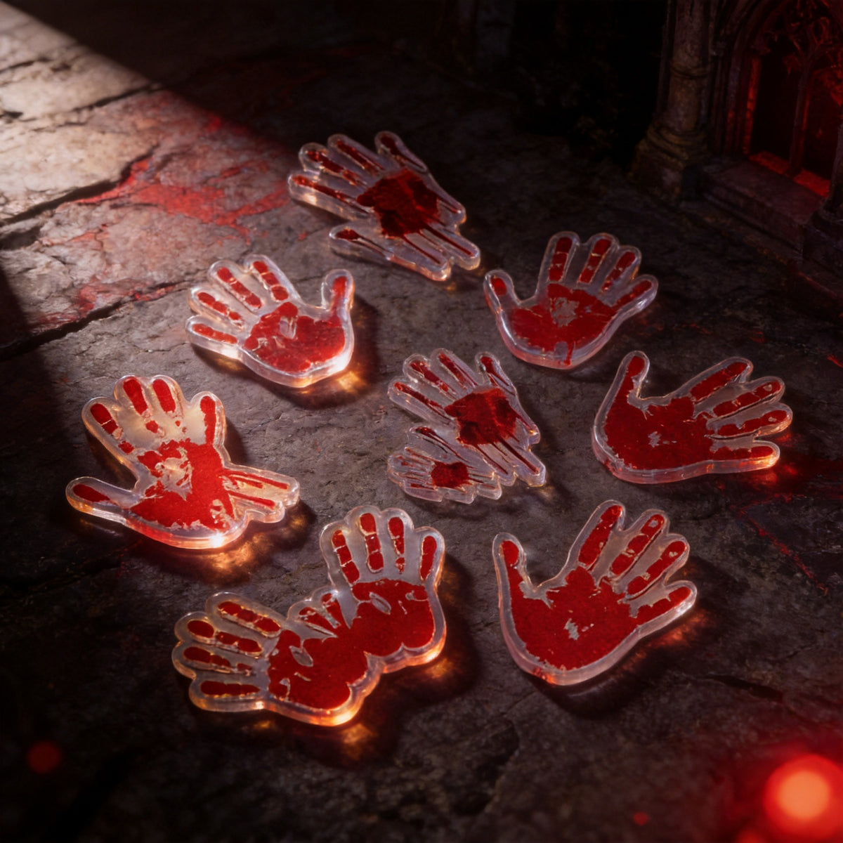 100Pcs Halloween double-sided relief blood handprint HELP through-hole chip bead DIY bag bead pen jewelry accessories