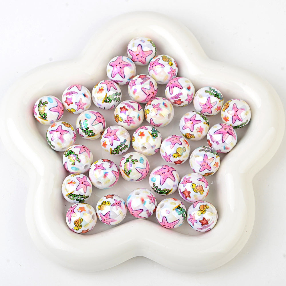 100Pcs acrylic solid color printing marine life starfish clownfish DIY mobile phone rope keychain pen jewelry accessories