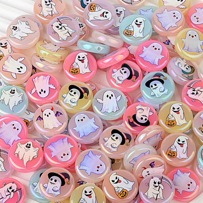 100Pcs UV plated Halloween element mixed ghost round cake beaded DIY beaded pen mobile phone keychain accessories