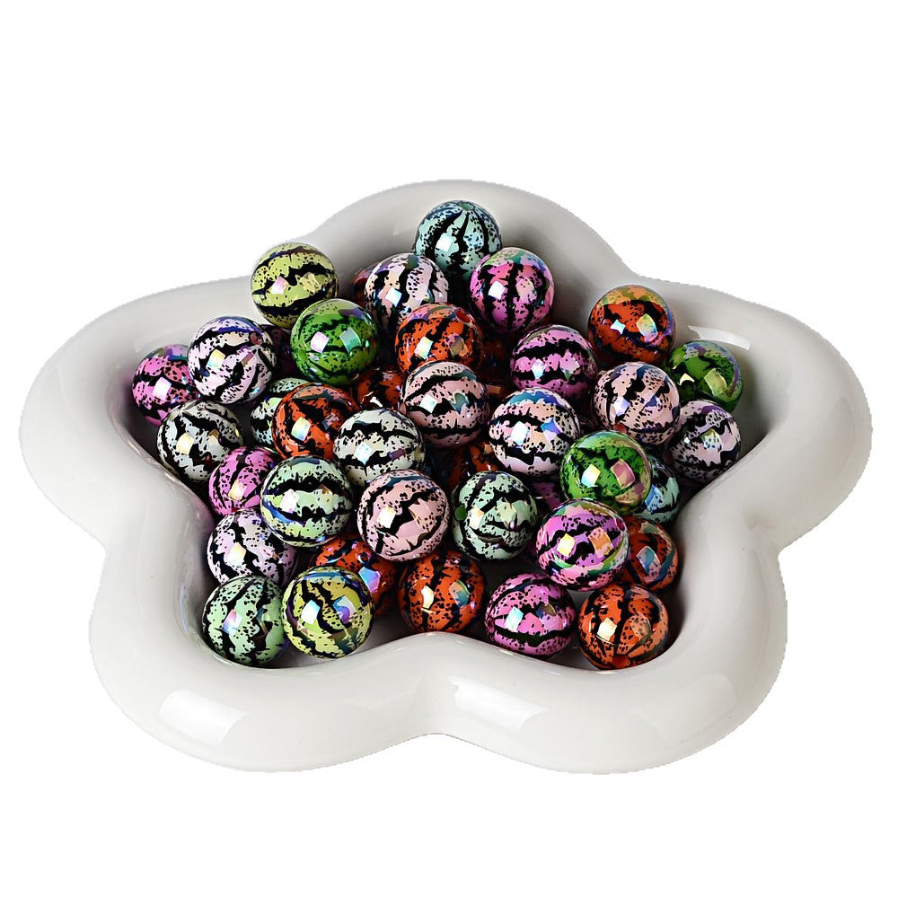 100Pcs acrylic printing plated bright green skin watermelon round beads DIY handmade string loose bead pen bracelet mobile phone chain jewelry accessories