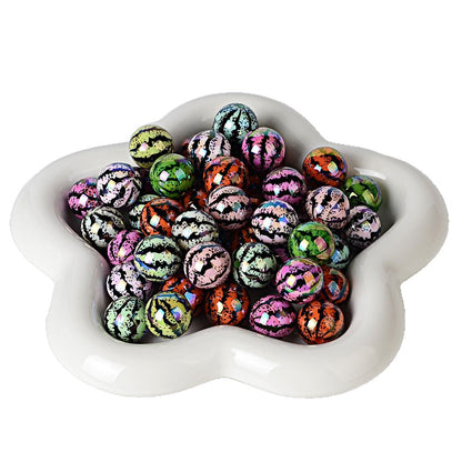 100Pcs acrylic printing plated bright green skin watermelon round beads DIY handmade string loose bead pen bracelet mobile phone chain jewelry accessories