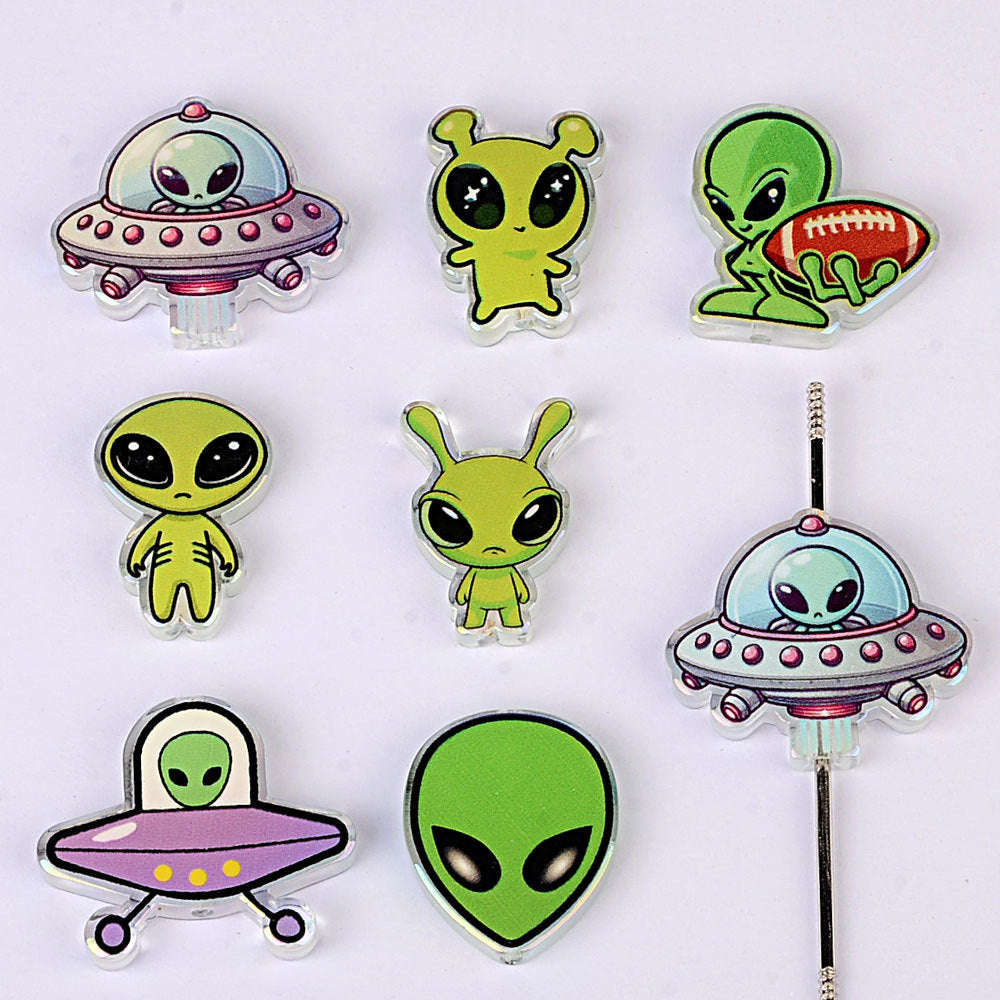 100Pcs double-sided relief alien UFO flying saucer piece beads DIY mobile phone chain keychain bag hanging pen jewelry accessories wholesale