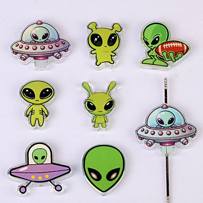 100Pcs double-sided relief alien UFO flying saucer piece beads DIY mobile phone chain keychain bag hanging pen jewelry accessories wholesale