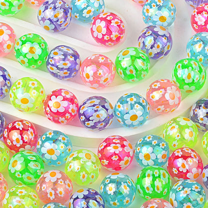 100Pcs 16mm transparent UV plating color full printing sunflower color round beads DIY mobile phone chain bead pen key jewelry accessories