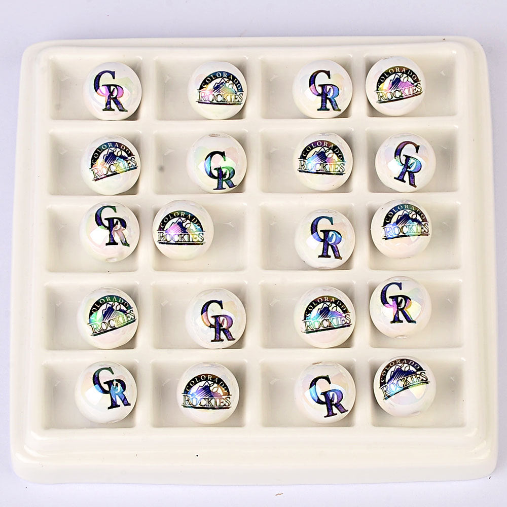 100Pcs acrylic printing MLB baseball round beads 16MM loose beads DIY bead pen car hanging accessories